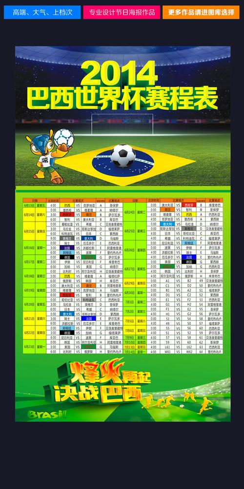 2014巴西世界杯时间表 2014世界杯赛程结果表比分