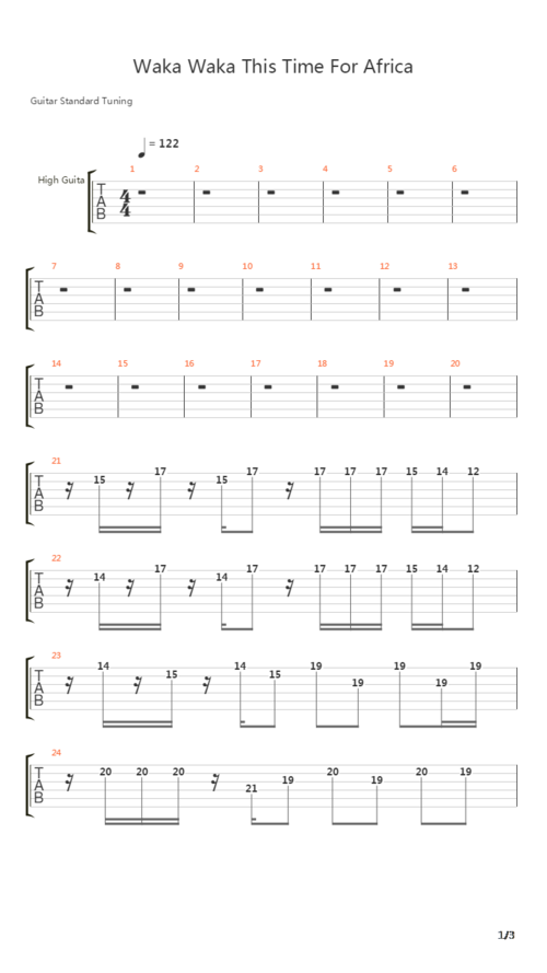 世界杯主题曲吉他？谁能给我世界杯主题曲waka waka ·的吉他谱·