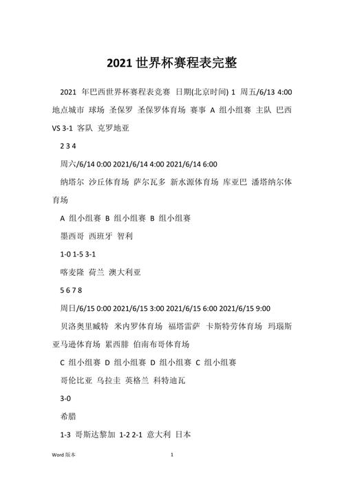 世界杯几点到几点2021 2021世界杯赛程时间表