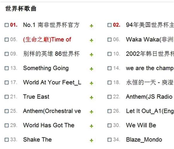 世界杯 歌曲？世界杯歌曲排行榜前十名
